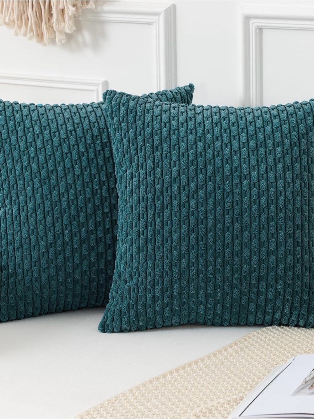 Textured Teal Knit Throw Pillow Cover Pair